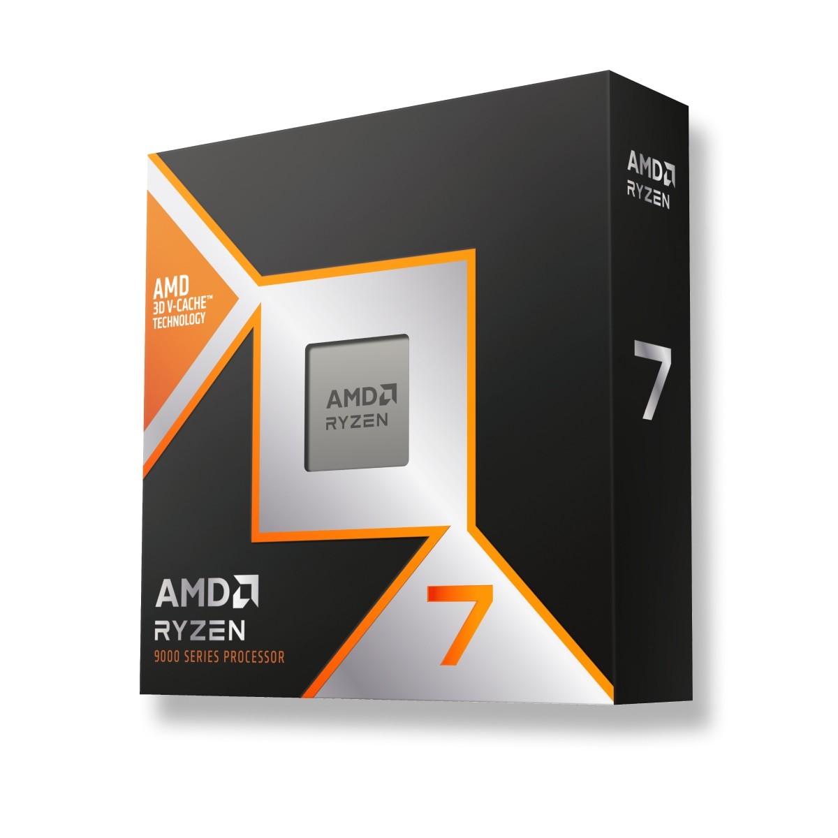 AMD Ryzen 7 9800X3D boxed desktop processor (100-100001084WOF), black and orange retail box