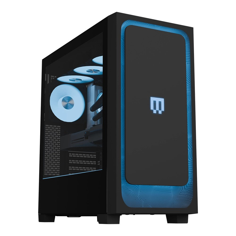MAINGEAR MG-1 Champion gaming PC, black MG-1 MK.II mid-tower with blue-lit front panel, GeForce RTX 5090, Ryzen 7 9850X3D, 32GB DDR5, 2TB SSD