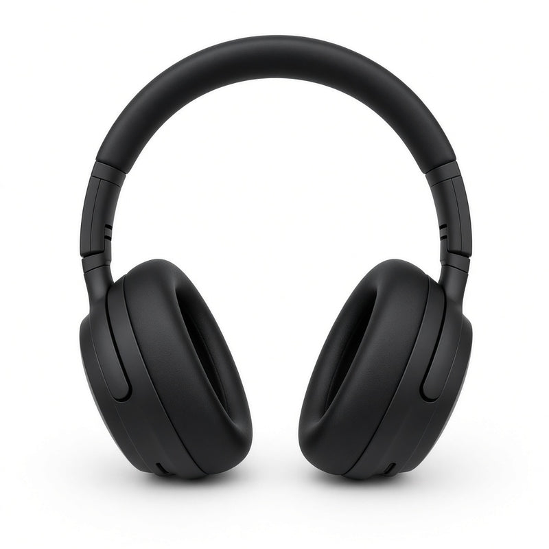 Matte black over-ear headphones on a white background
