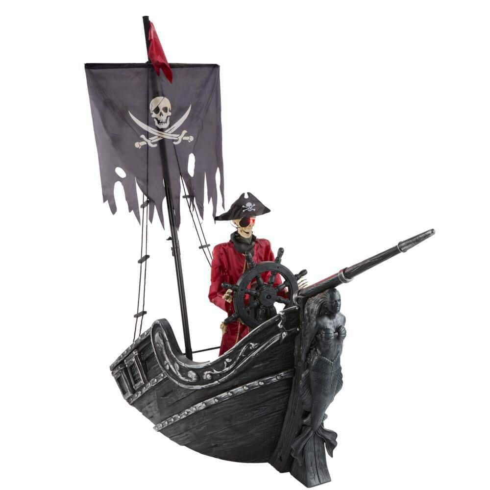 Home Accents Holiday 9.5 ft Dead Water Animated LED Pirate Ship 25PA04180 with skeleton captain