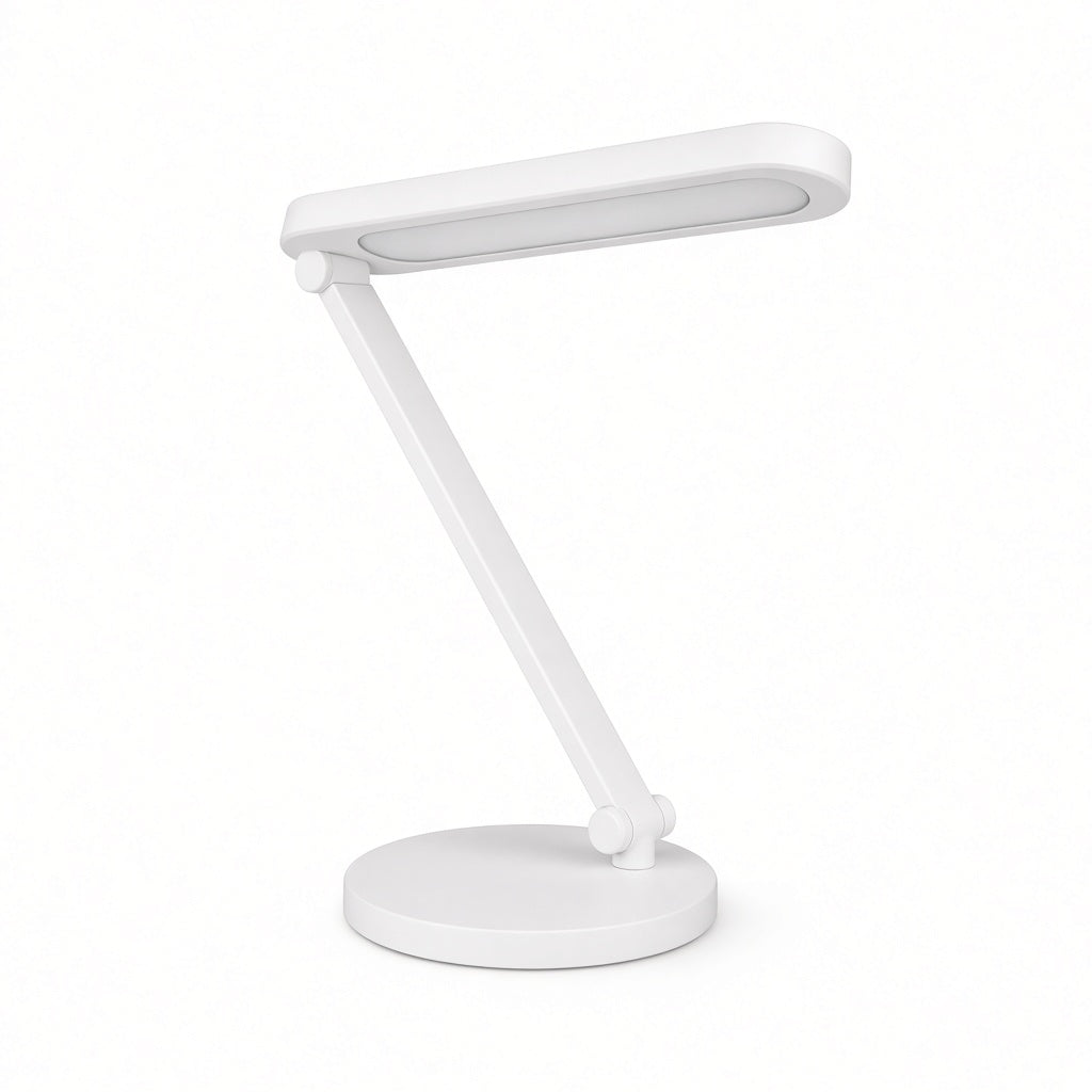 White adjustable desk lamp on a white background