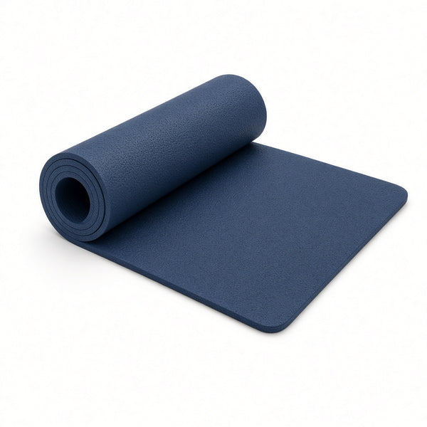 Dark blue exercise mat on a white background